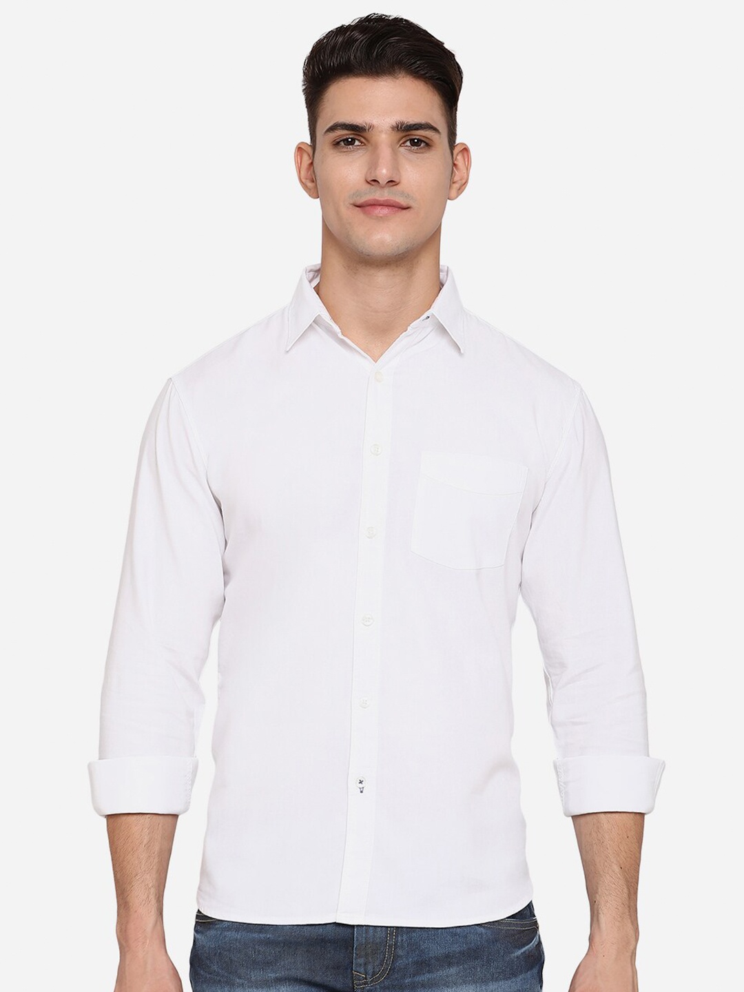 

Greenfibre Men White Slim Fit Opaque Casual Cotton Shirt