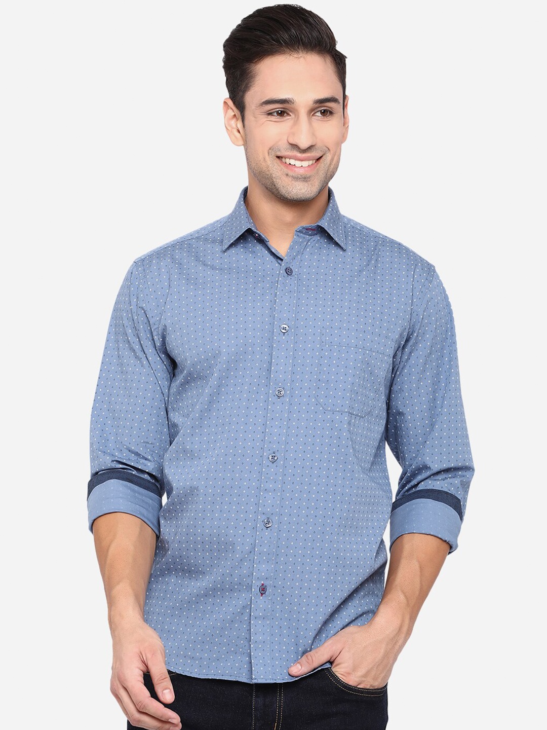 

Greenfibre Men Blue Opaque Printed Casual Shirt
