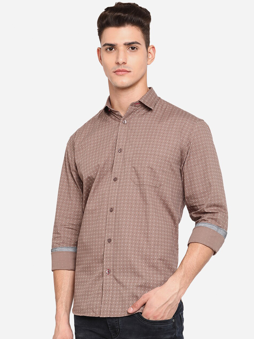 

Greenfibre Men Brown Opaque Printed Casual Shirt