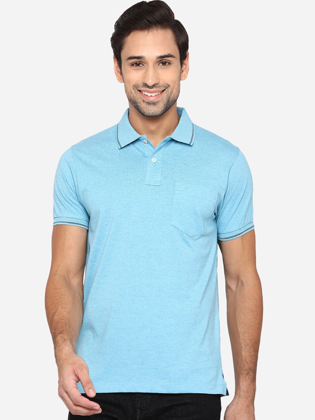 

Greenfibre Men Blue Polo Collar Slim Fit T-shirt