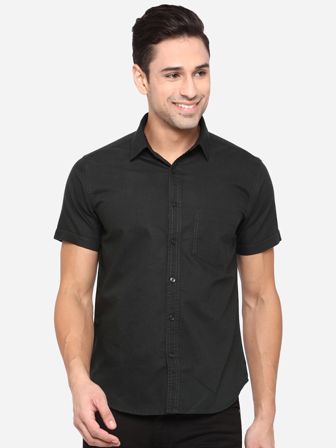 

Greenfibre Men Green Slim Fit Opaque Casual Cotton Shirt
