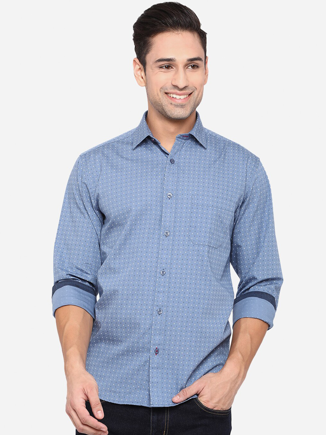 

Greenfibre Men Blue Opaque Printed Casual Shirt