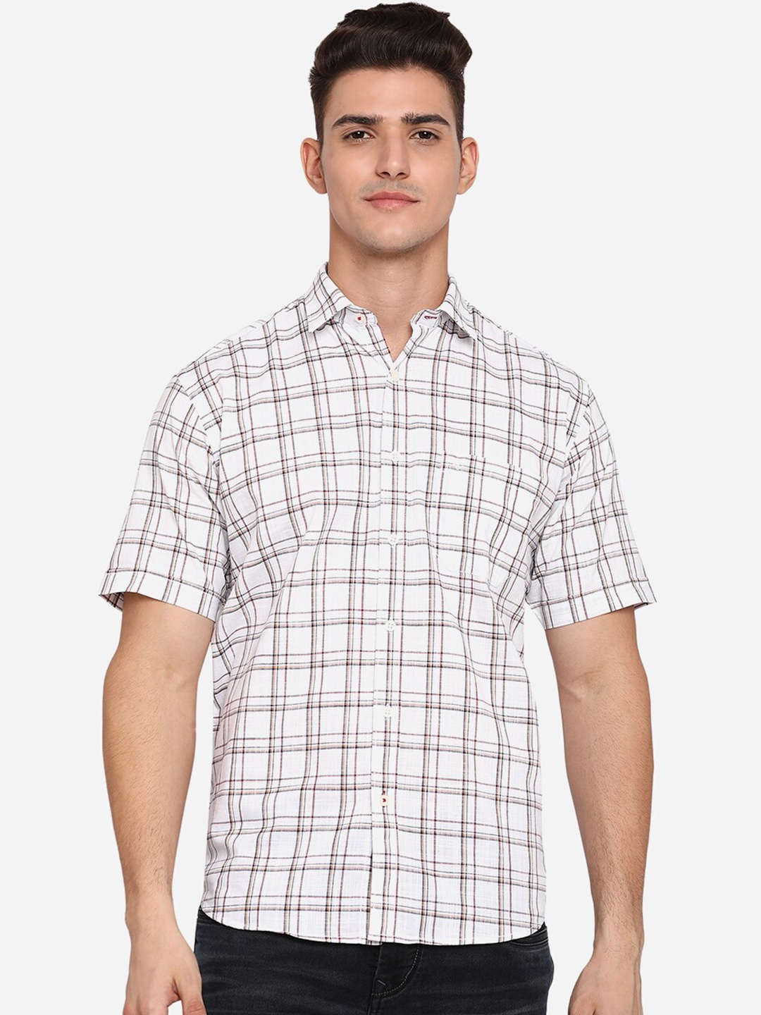 

Greenfibre Men White Opaque Checked Casual Shirt