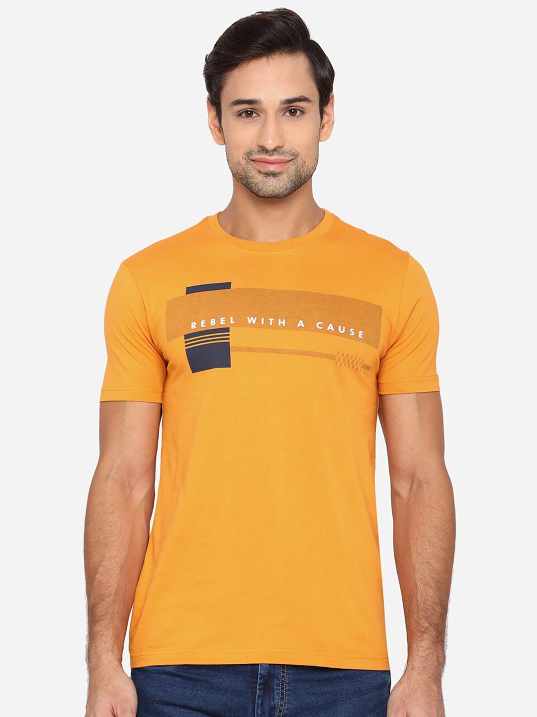 

Greenfibre Men Orange Typography Printed Slim Fit T-shirt