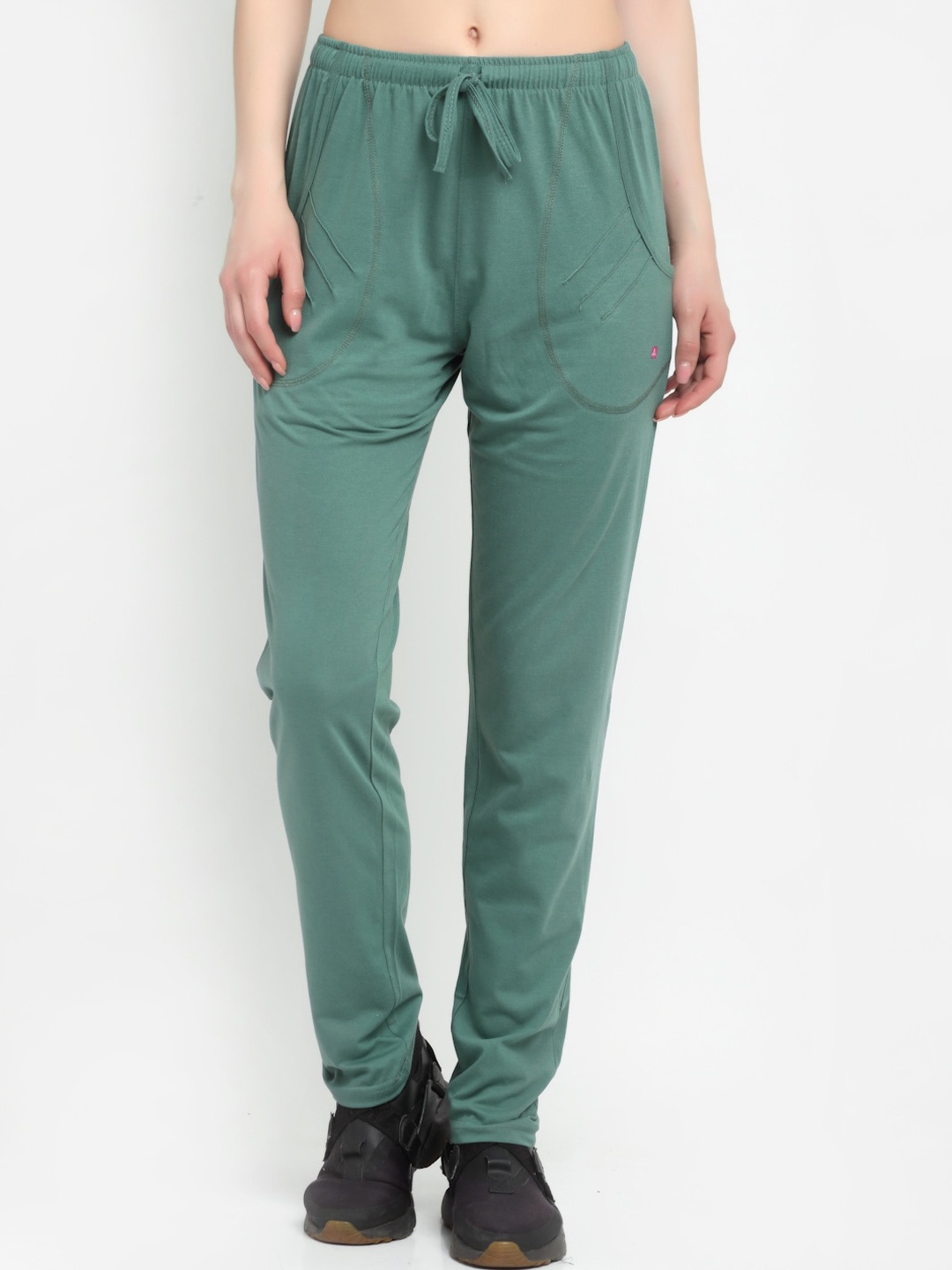 

ANTI CULTURE Women Green Solid Cotton Track Pants