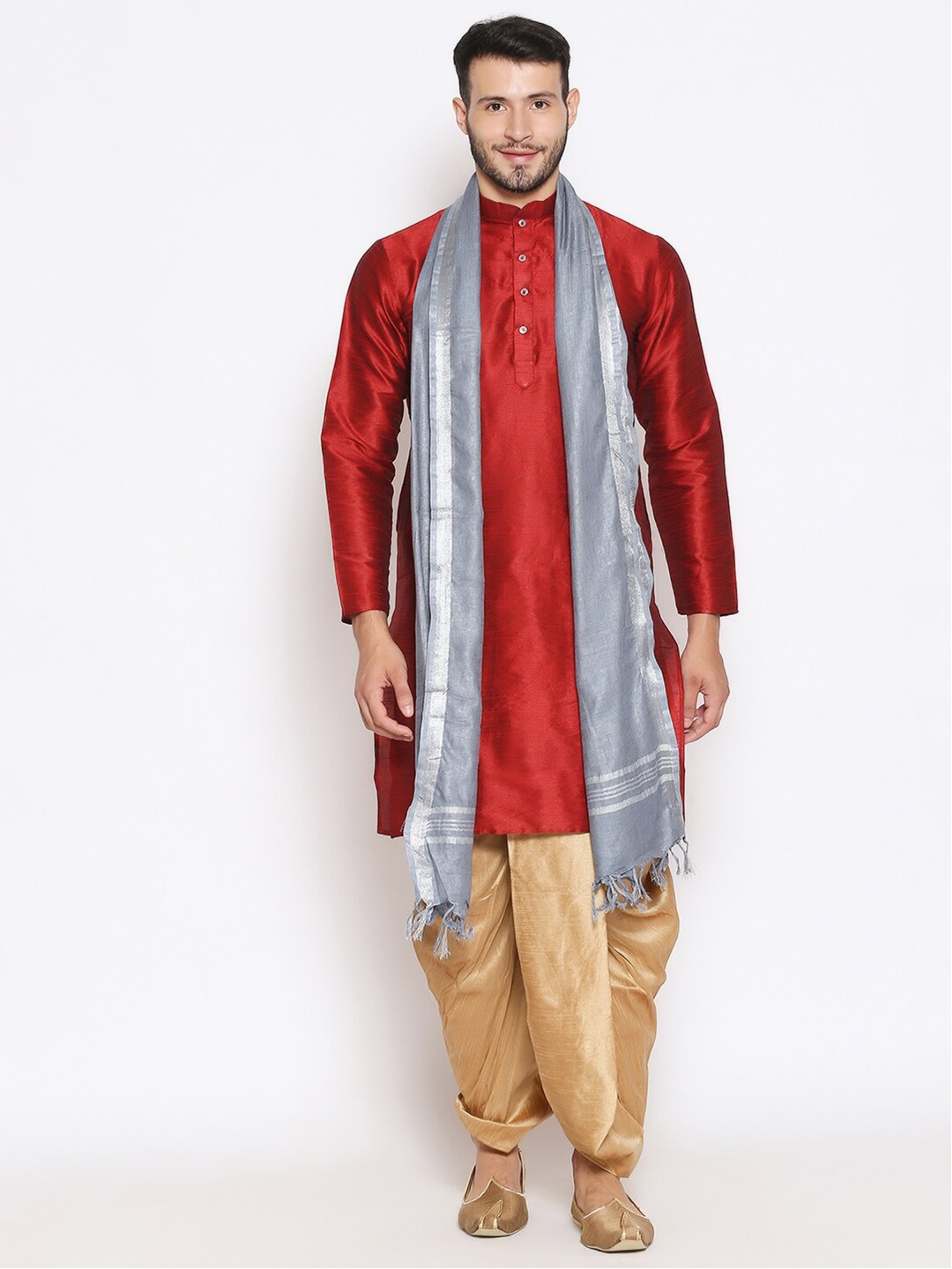 

Dupatta Bazaar Men Grey & Silver-Toned Linen Dupatta