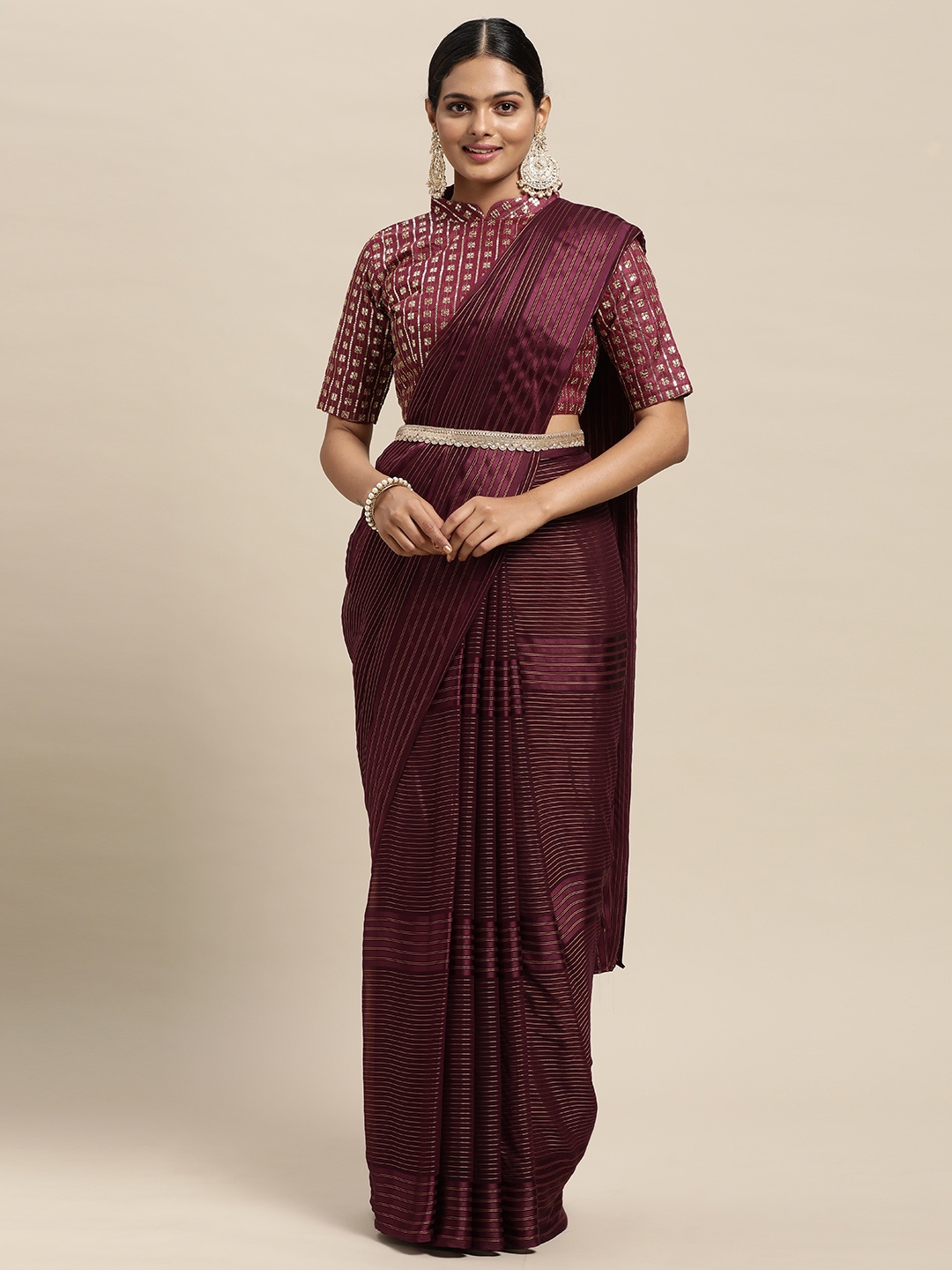 

Saree mall Magenta Striped Saree