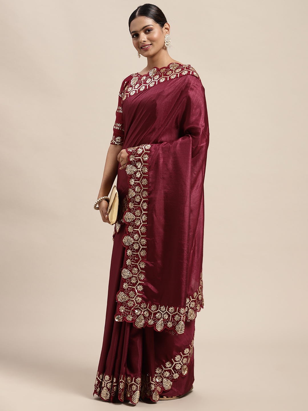 

Saree mall Magenta Solid Saree with Sequinned Border