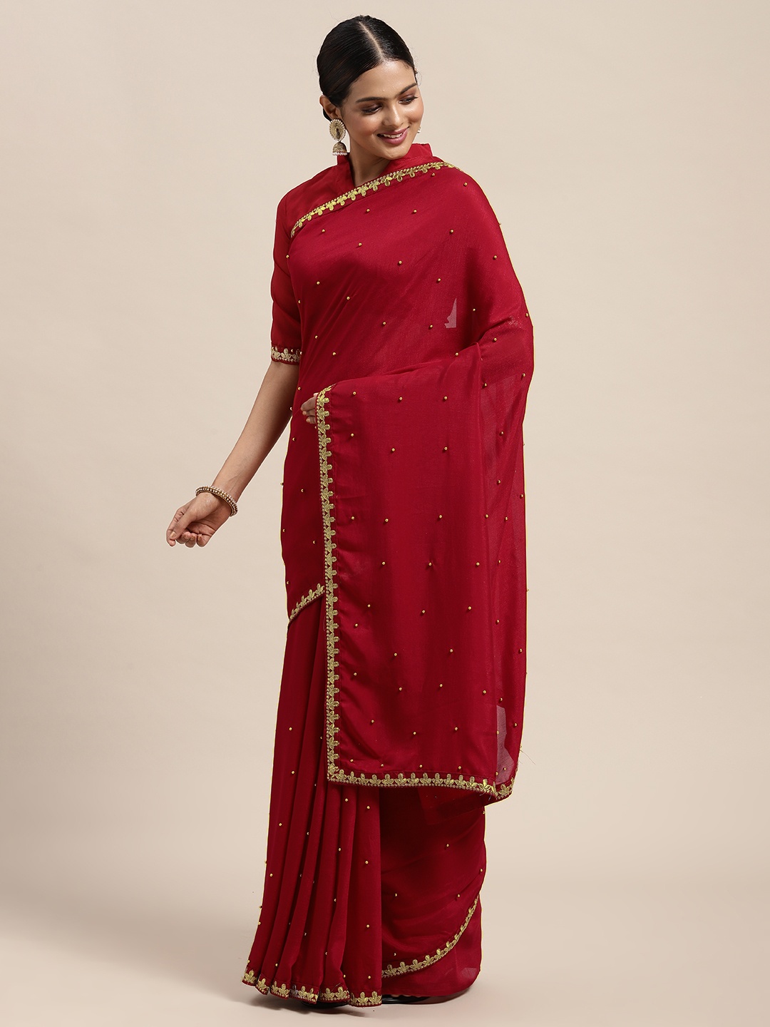 

Saree mall Maroon Embellished Beads and Stones Sarees