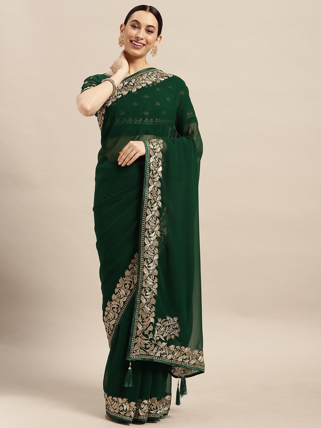 

Saree mall Green Solid Saree with Embroidered Border
