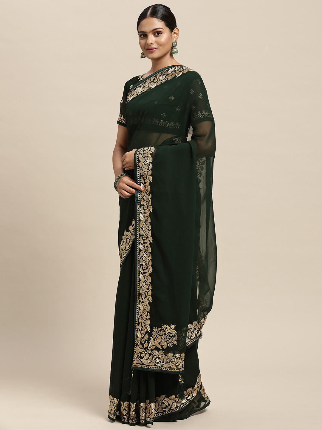 

Saree mall Green Solid Saree with Embroidered Border