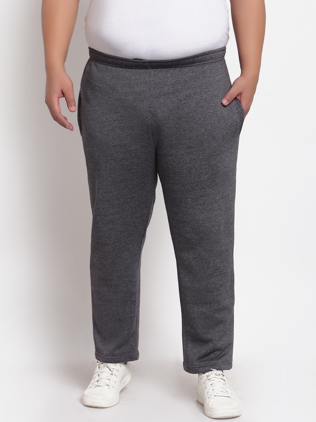 

plusS Men Grey Solid Straight-Fit Track Pants