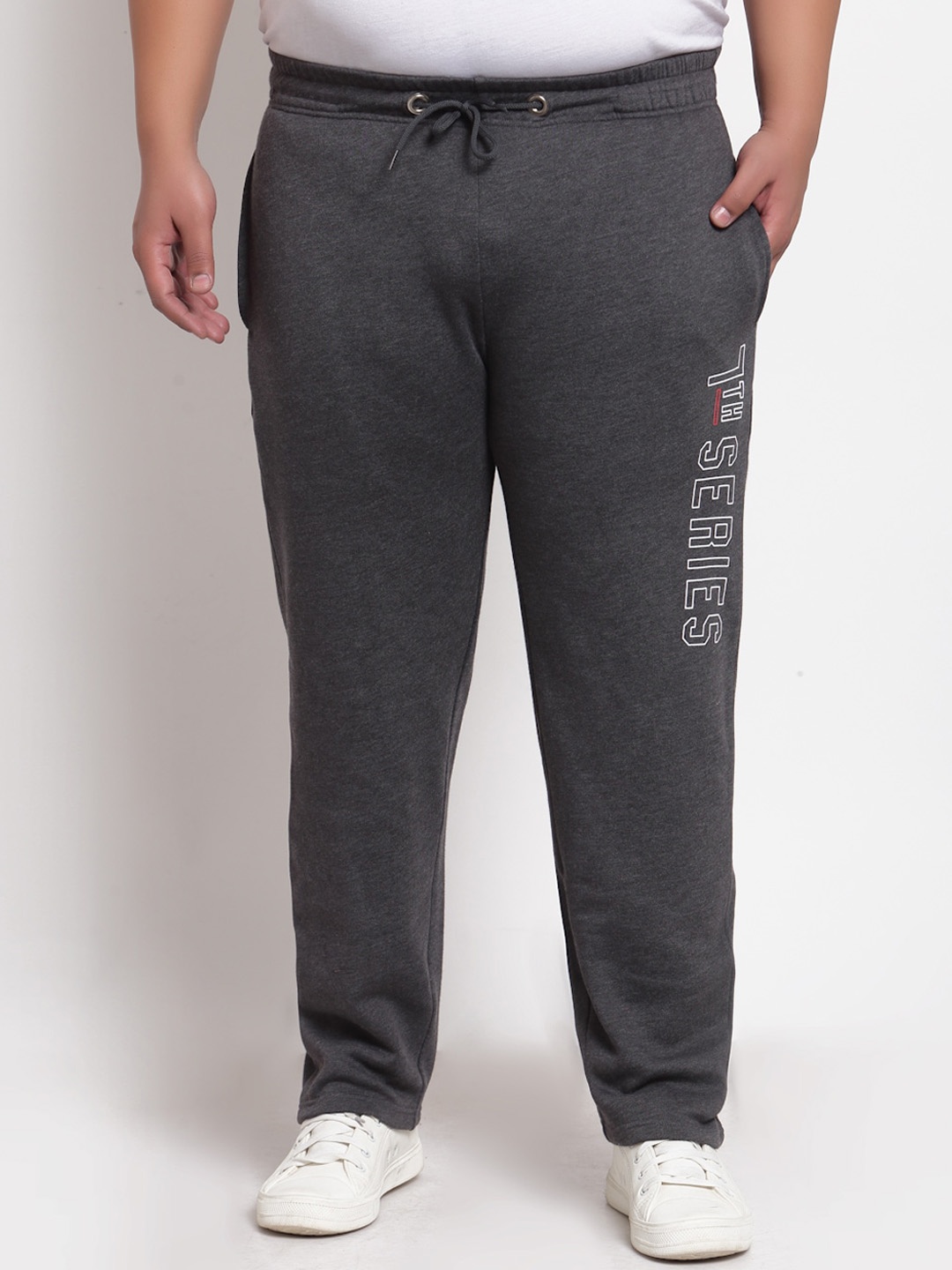 

plusS Men Grey Solid Straight-Fit Track Pants