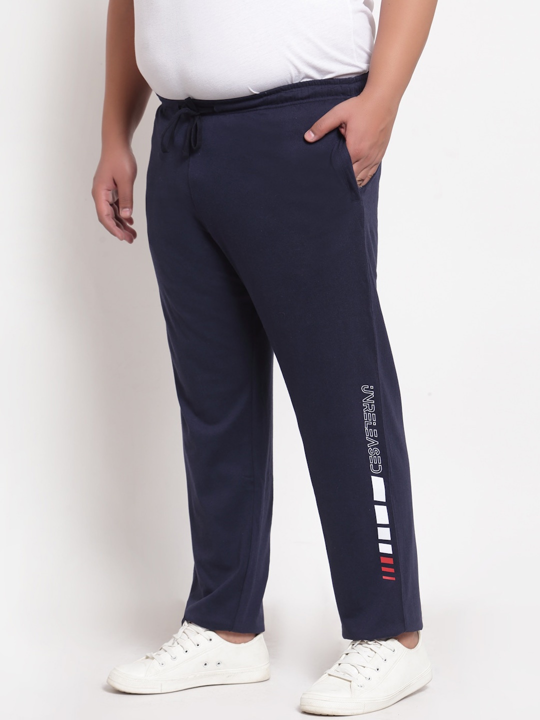 

plusS Men Navy Blue Solid Straight-Fit Cotton Track Pants