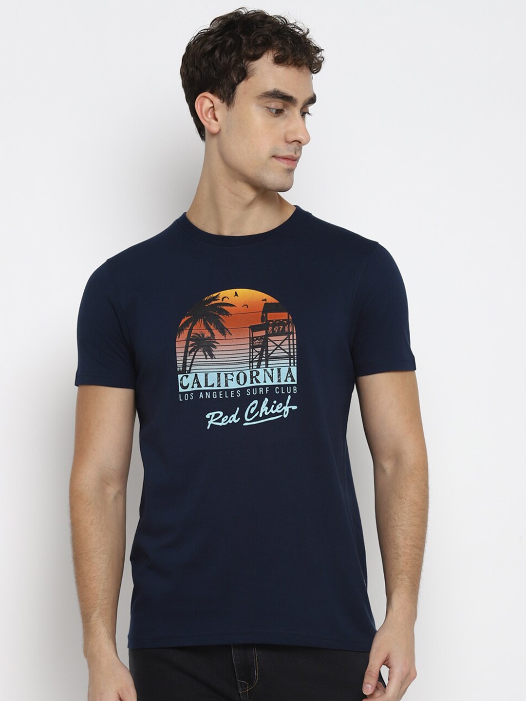 

Red Chief Men Navy Blue Typography Printed T-shirt