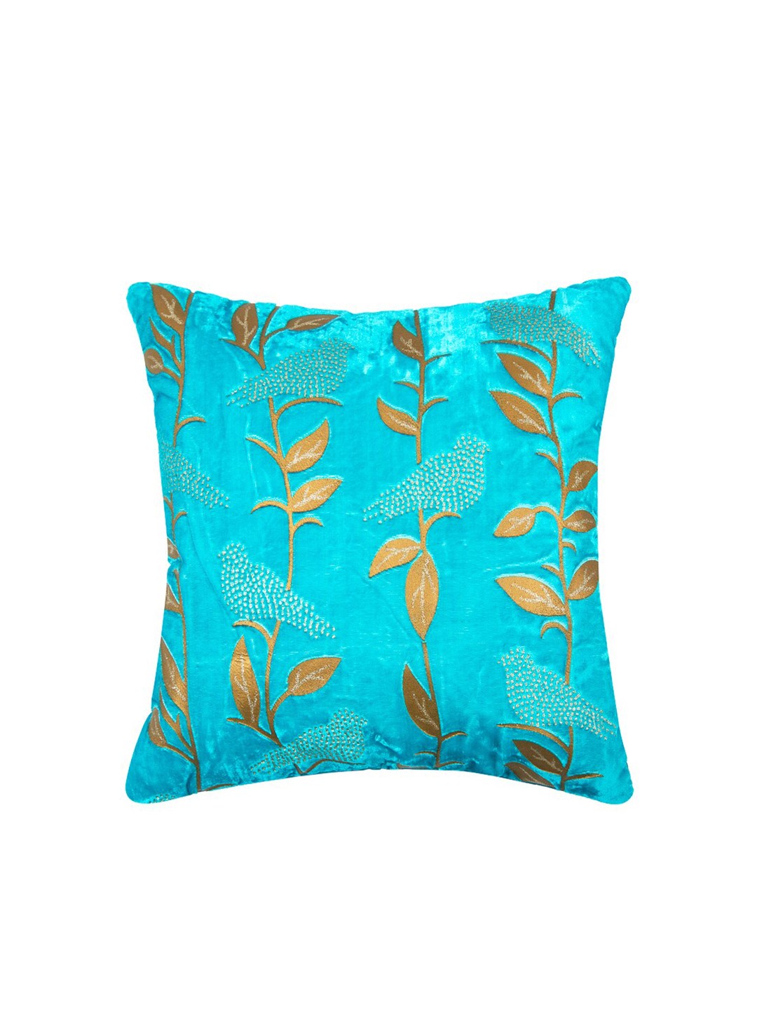 

HOSTA HOMES Turquoise Blue & Gold-Toned Floral Velvet Cushion Cover