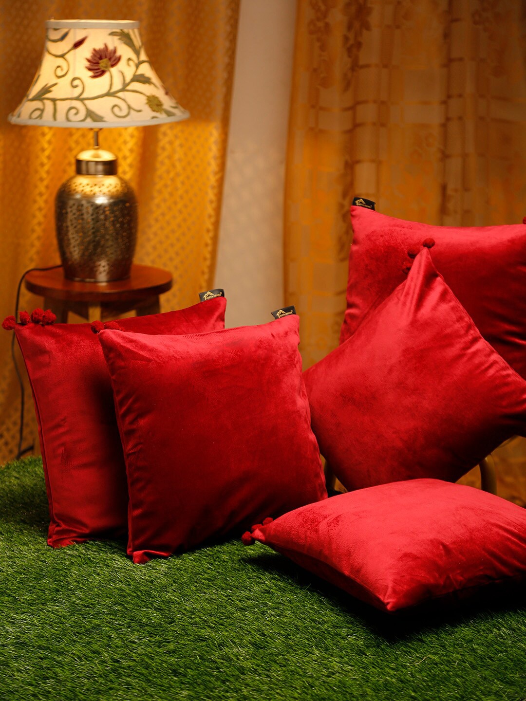 

HOSTA HOMES Set of 5 Maroon Solid Square Cushion Covers