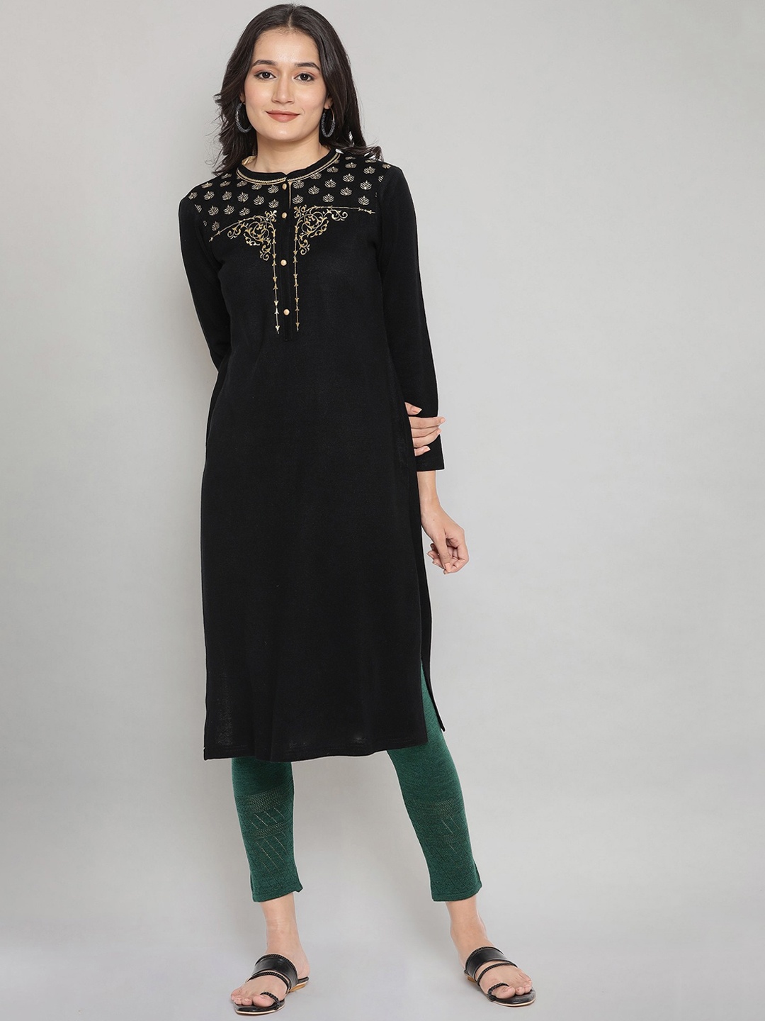 

AURELIA Women Black Yoke Design Printed Straight Kurta
