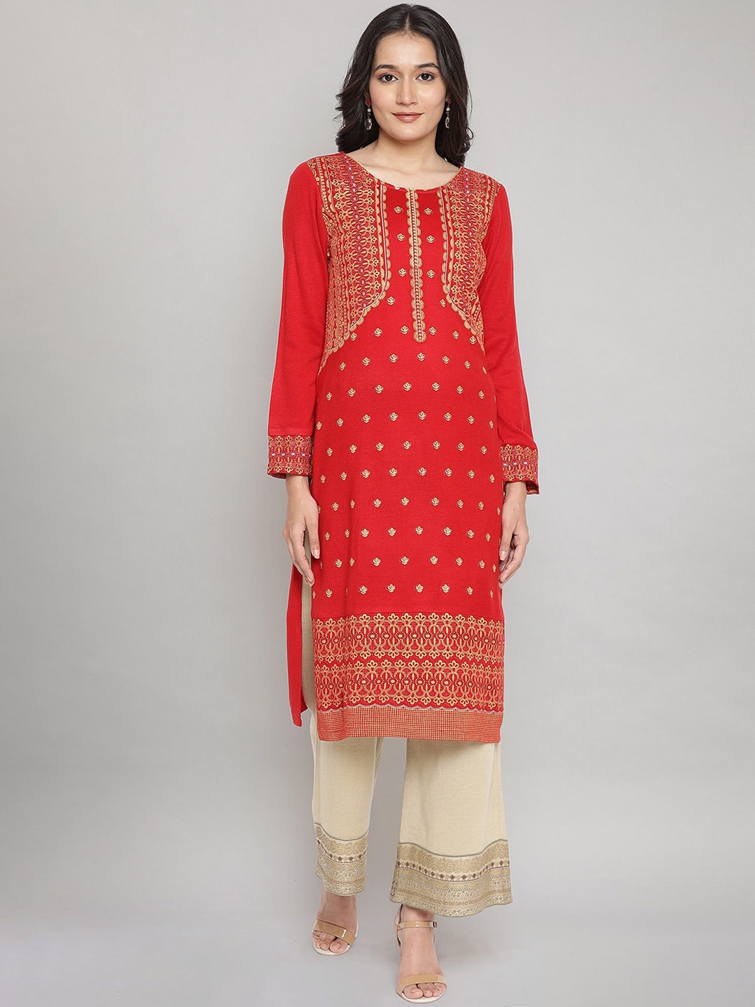 

AURELIA Women Red Ethnic Motifs Printed Acrylic Straight Kurta