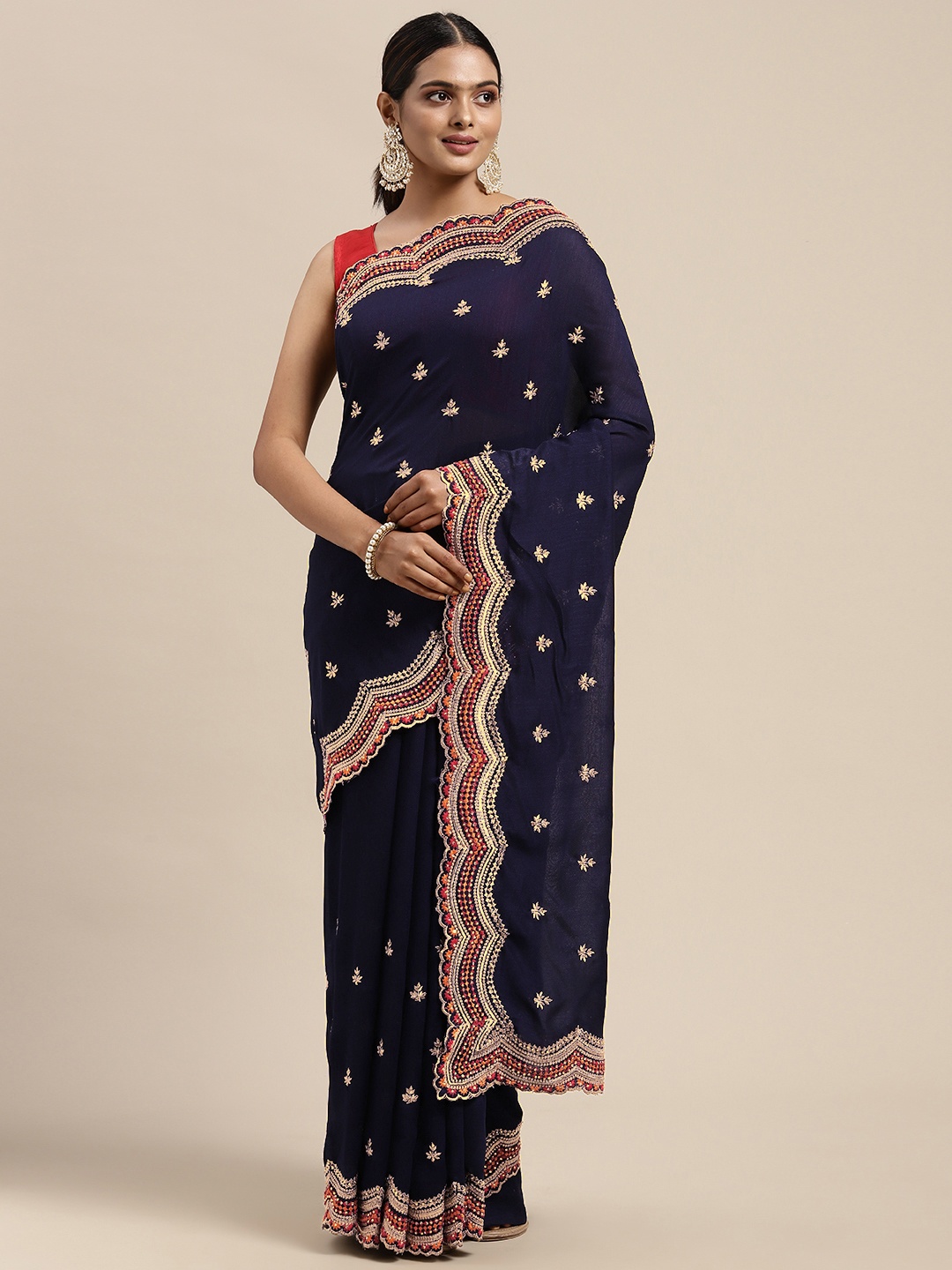 

Mitera Navy Blue Embellished Beads and Stones Art Silk Saree
