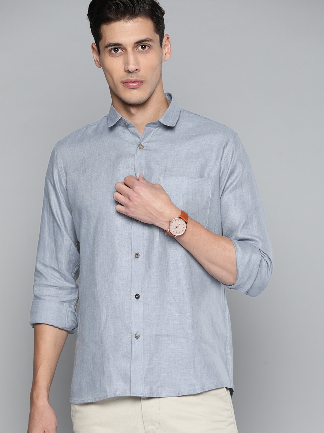 

DENNISON Men Blue Pure Hemp Sustainable Slim Fit Casual Shirt