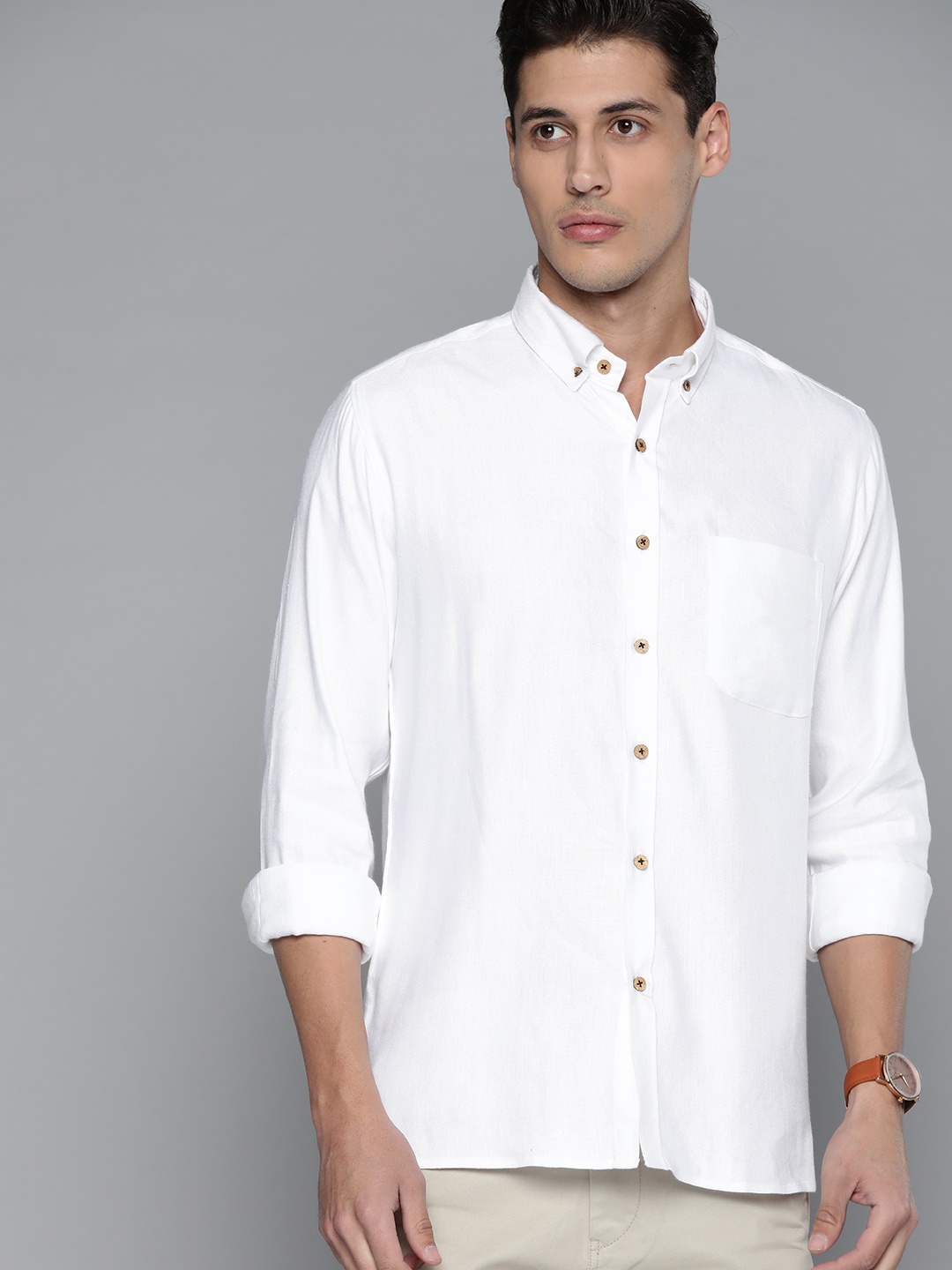 

DENNISON Men White Hemp Banana Sustainable Slim Fit Casual Shirt