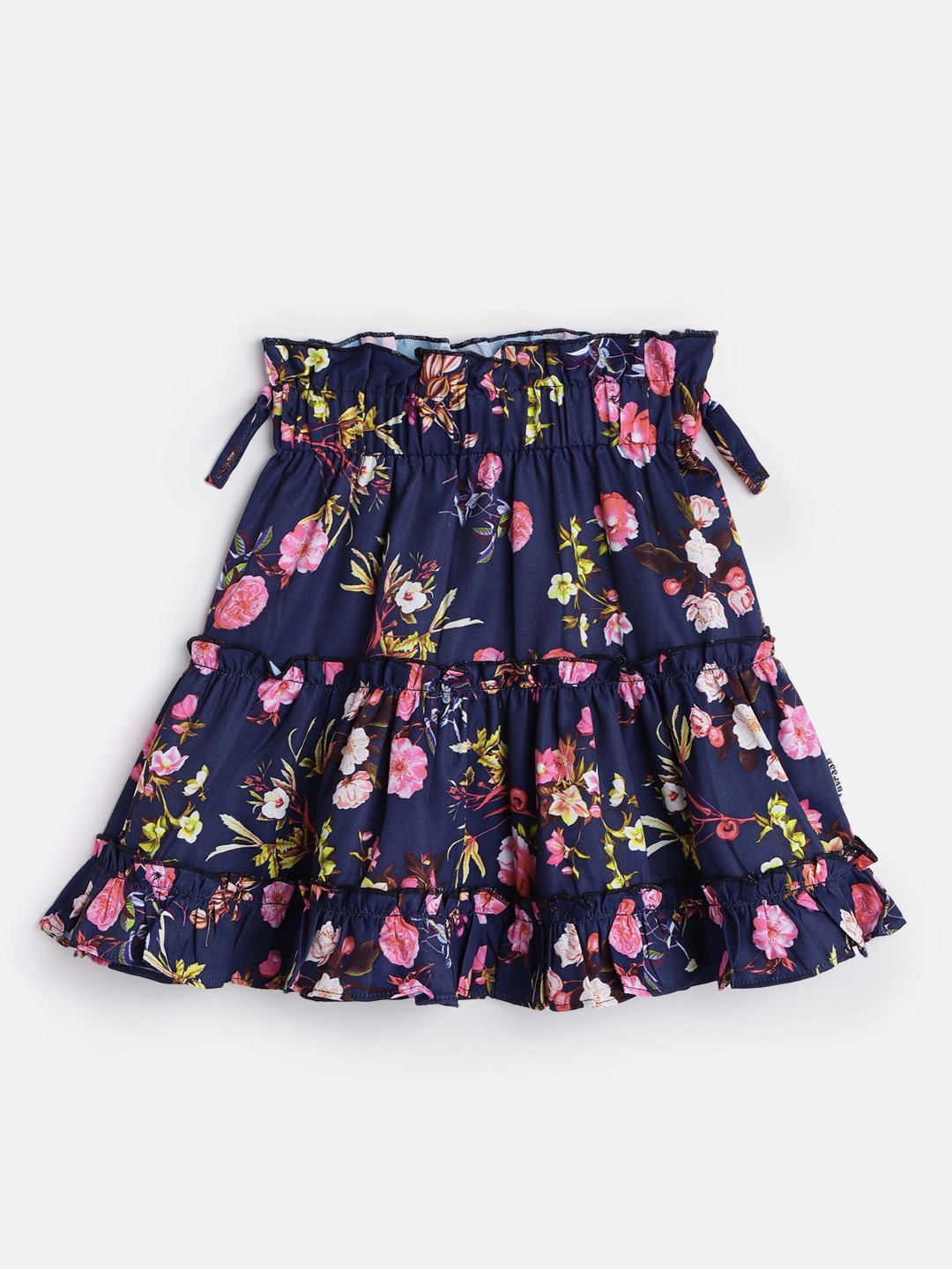 

Yuvraah Girl Navy Blue & Pink Floral Print Tiered Flared Skirt