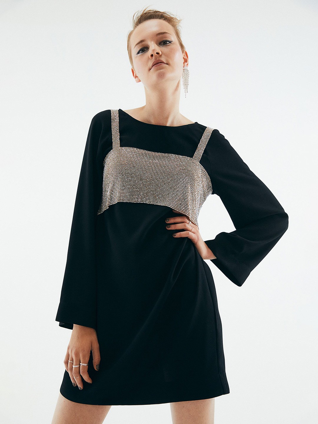 

H&M Women Black Wide-Sleeved Dress