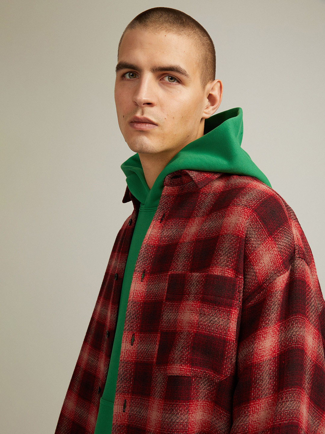 

H&M Men Red & White Checked Wool-Blend Shirt