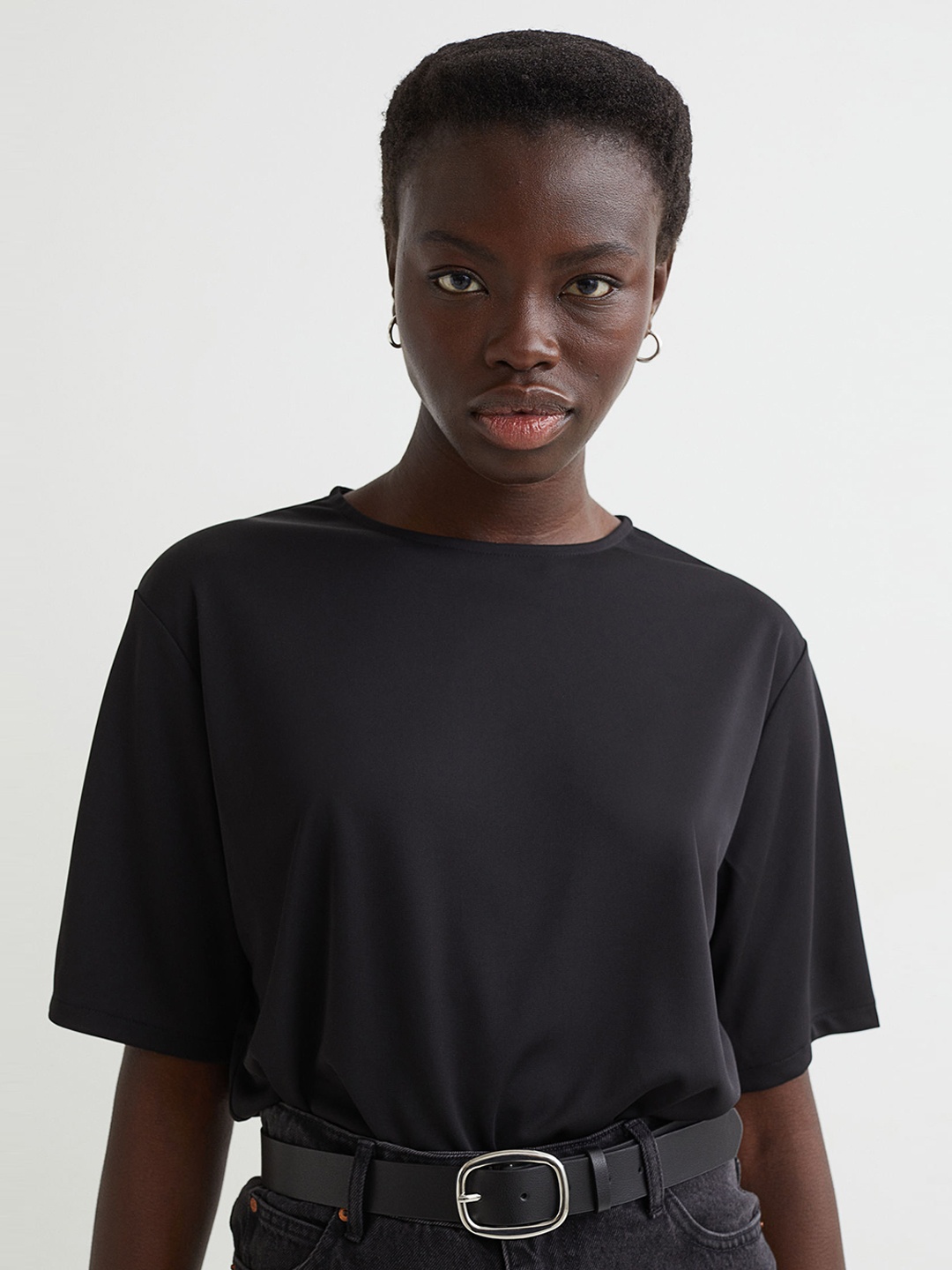 

H&M Women Black Solid Oversized T-shirt