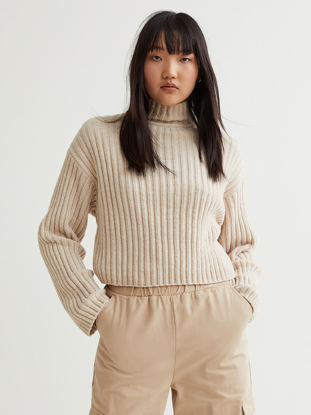 

H&M Women Beige Ribbed Chenille Jumper