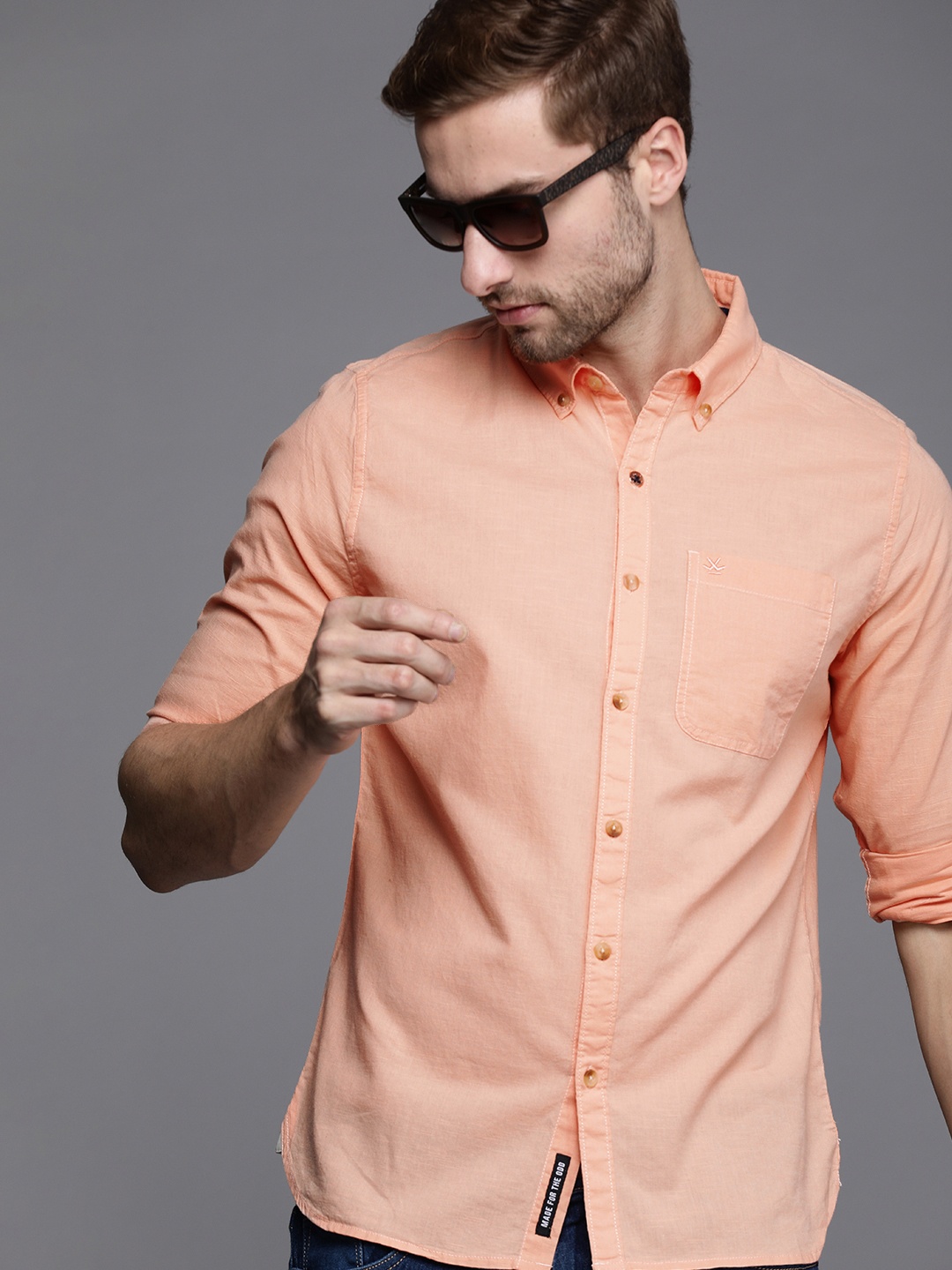 

WROGN Men Peach-Coloured Slim Fit Casual Shirt