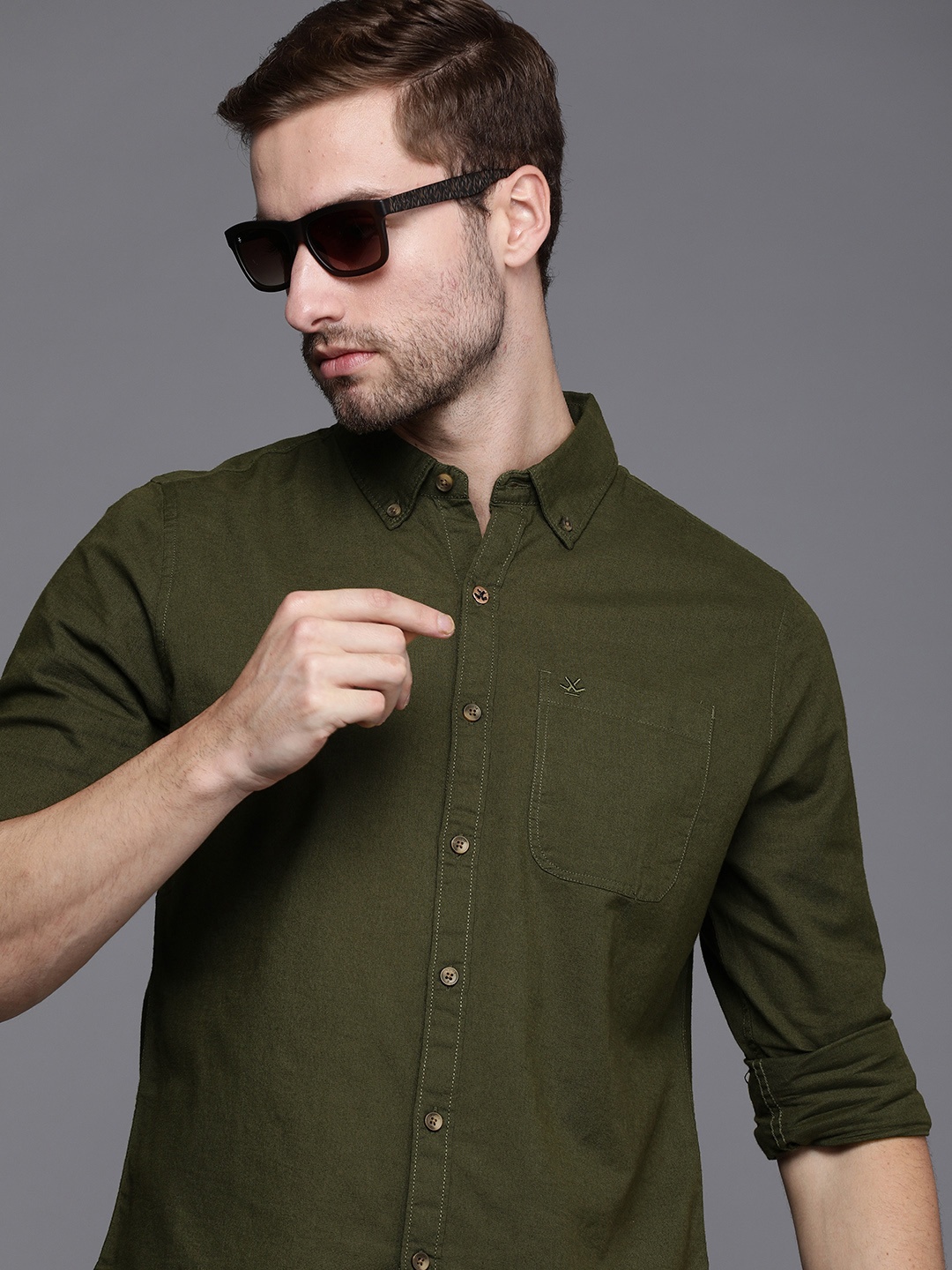 

WROGN Men Olive Green Slim Fit Casual Shirt