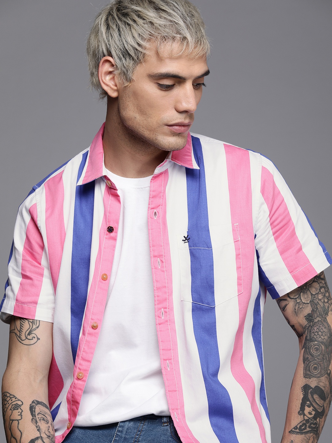 

WROGN Men Multi Slim Fit Multi Stripes Slim Fit Casual Shirt, Pink