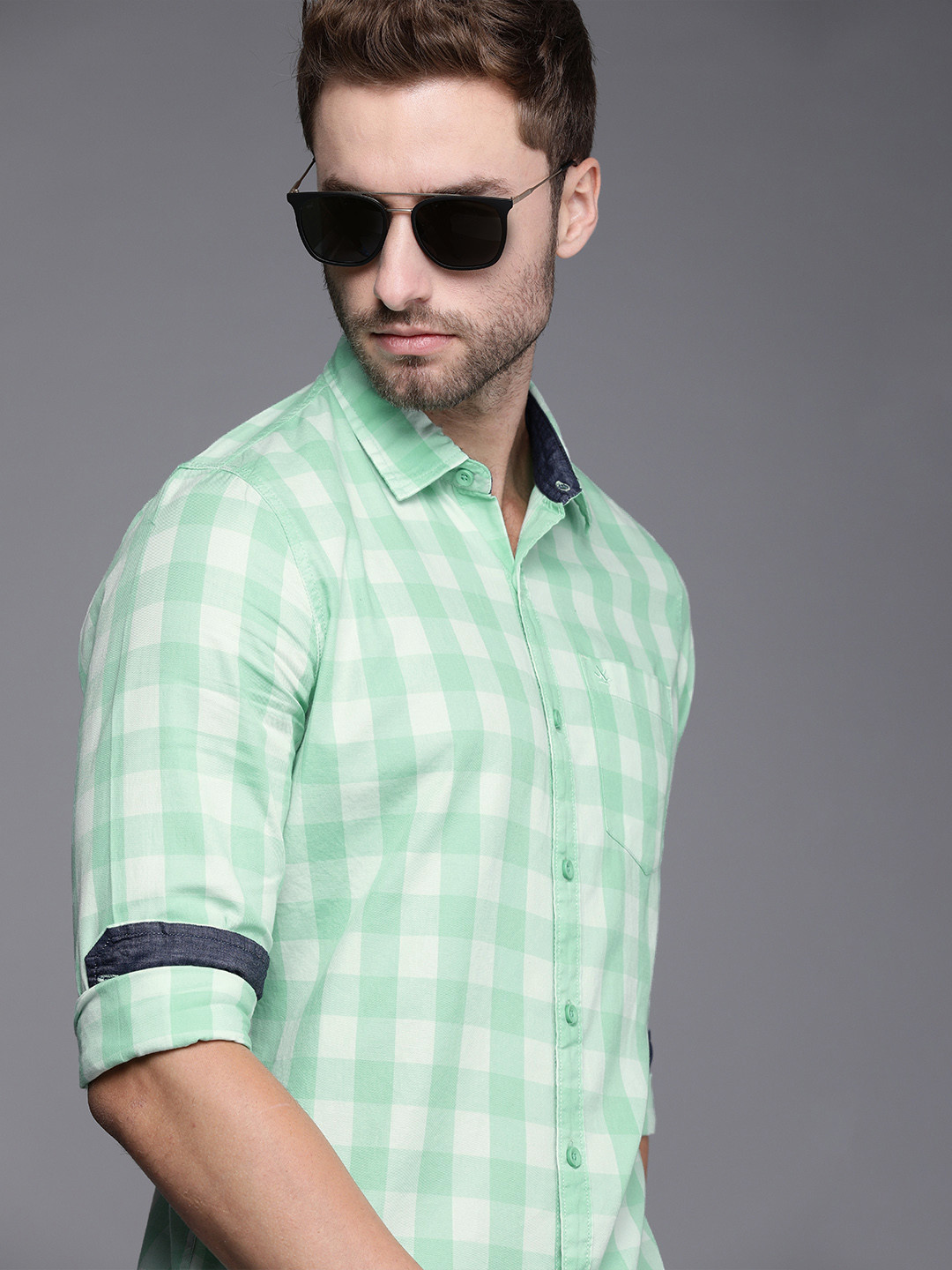 

WROGN Men Green Checked Casual Shirt