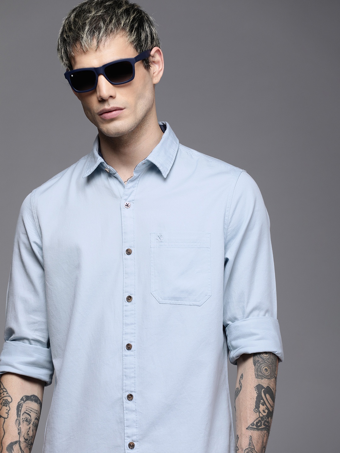 

WROGN Men Blue Slim Fit Casual Shirt