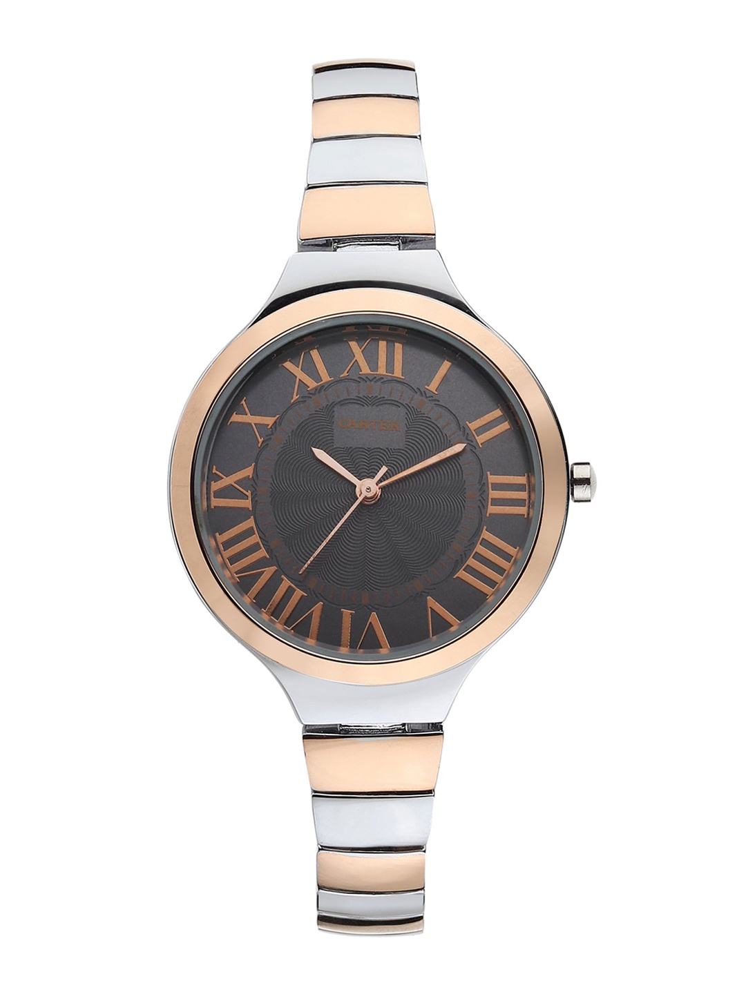 

Sandy D Carter Women Black Dial & Rose Gold Toned Stainless Steel Bracelet Style Straps Analogue Watch