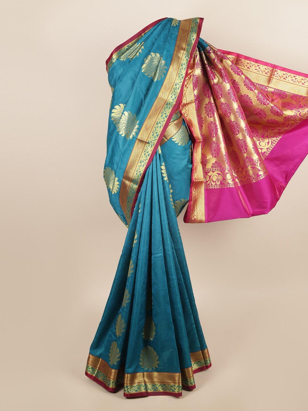 

Pothys Blue & Fuchsia Ethnic Motifs Zari Art Silk Saree