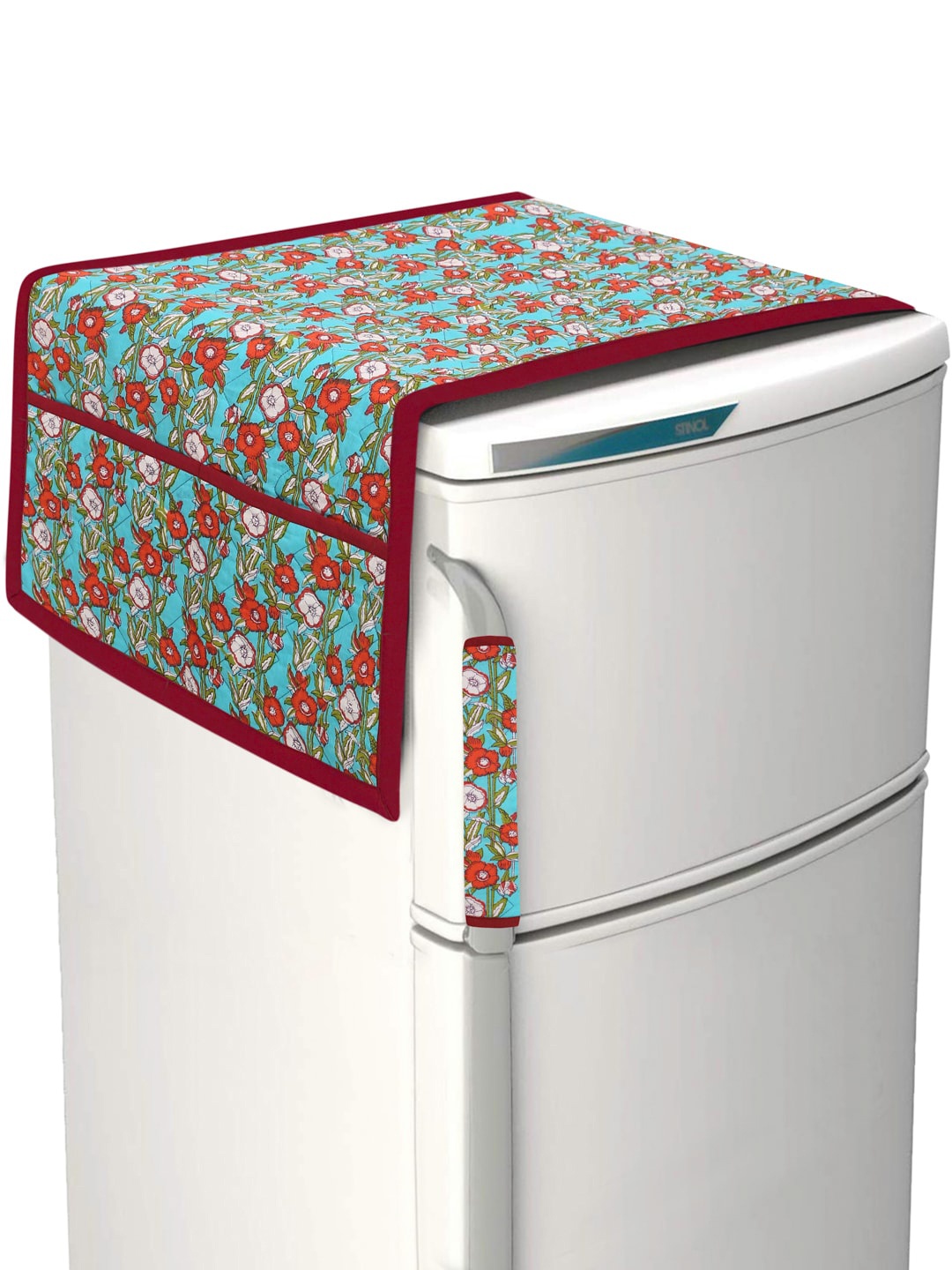 

Rajasthan Decor Blue & Red Floral Printed Cotton Refrigerator & Handle Cover