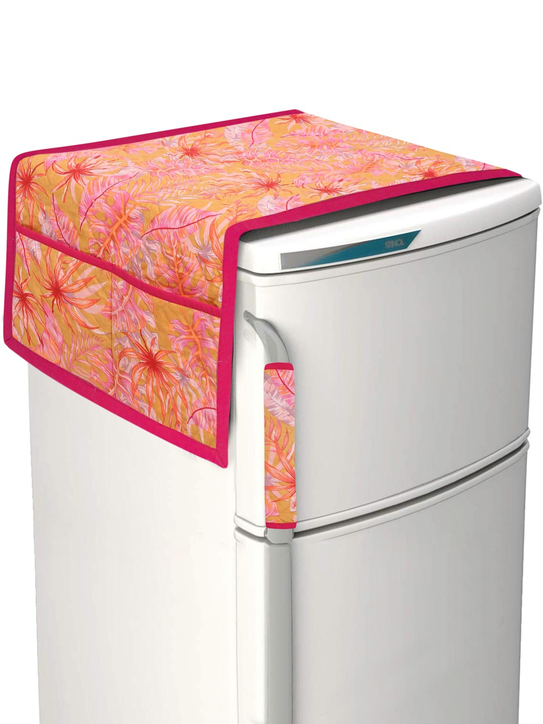 

Rajasthan Decor Peach-Coloured & Yellow Floral Printed Cotton Fridge & Handle Cover