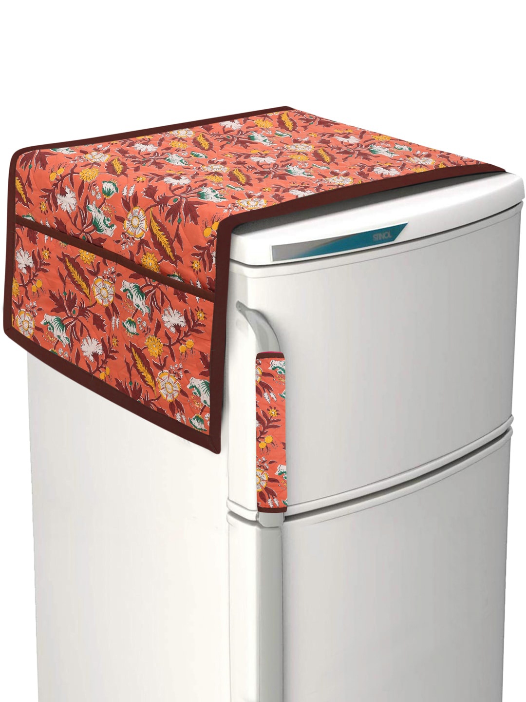 

Rajasthan Decor Orange & Yellow Floral Printed Cotton Refrigerator & Handle Cover