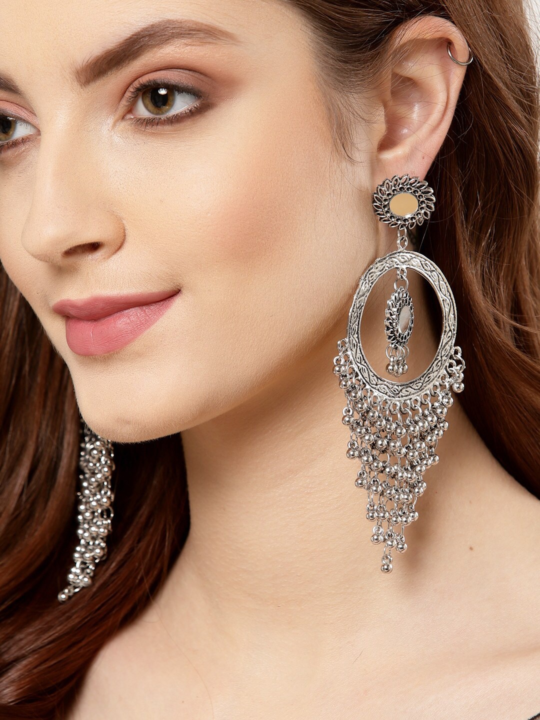 

Shining Diva Silver-Plated Oxidised Classic Drop Earrings