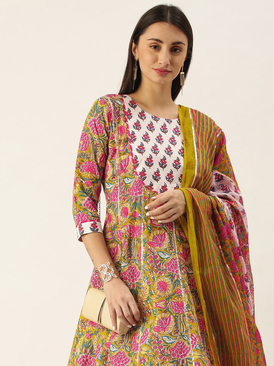

Minora Women Multicoloured Floral Cotton Liva Kurta with Sharara, Multi
