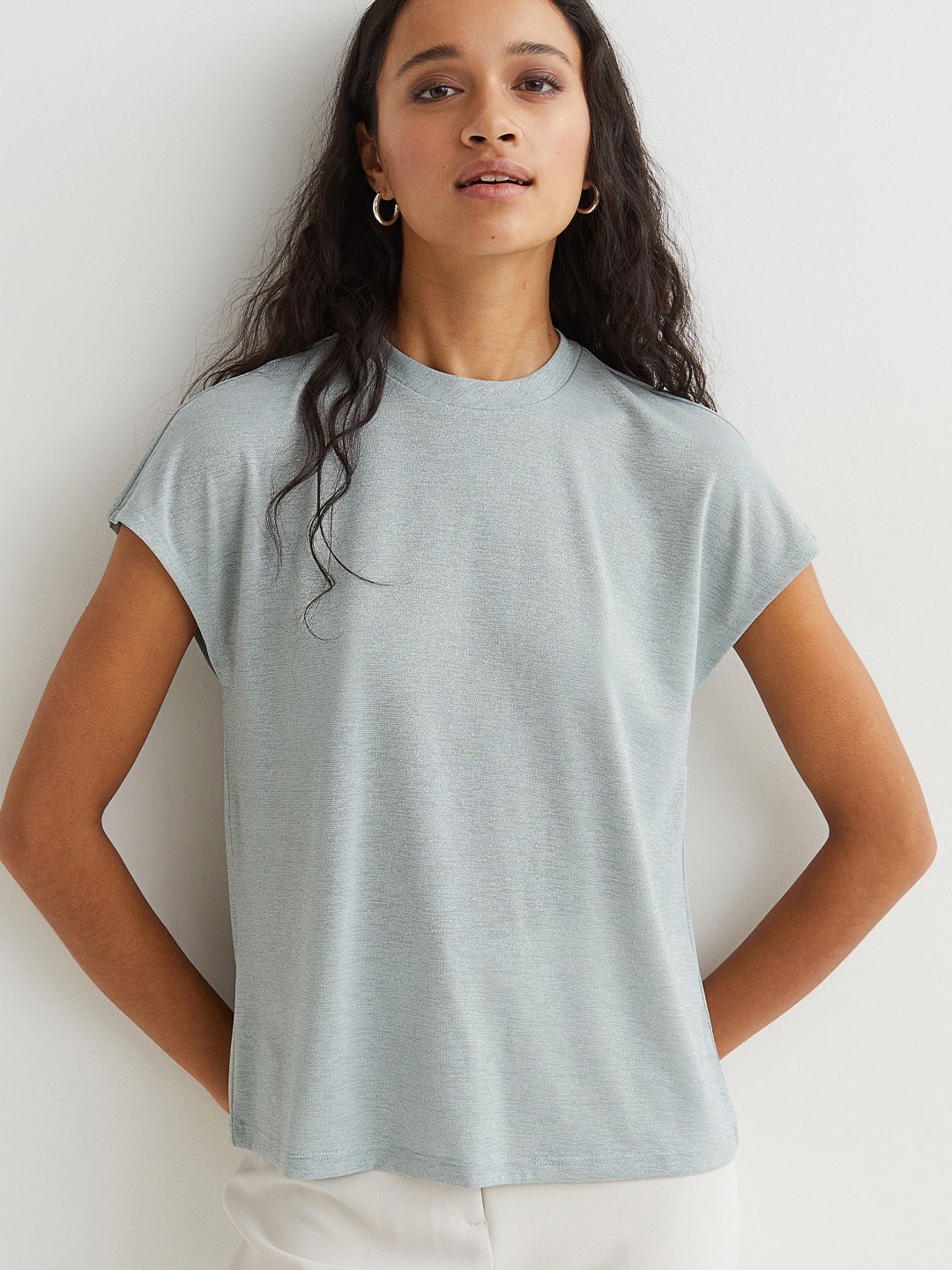 

H&M Women Turquoise Blue Glittery Top