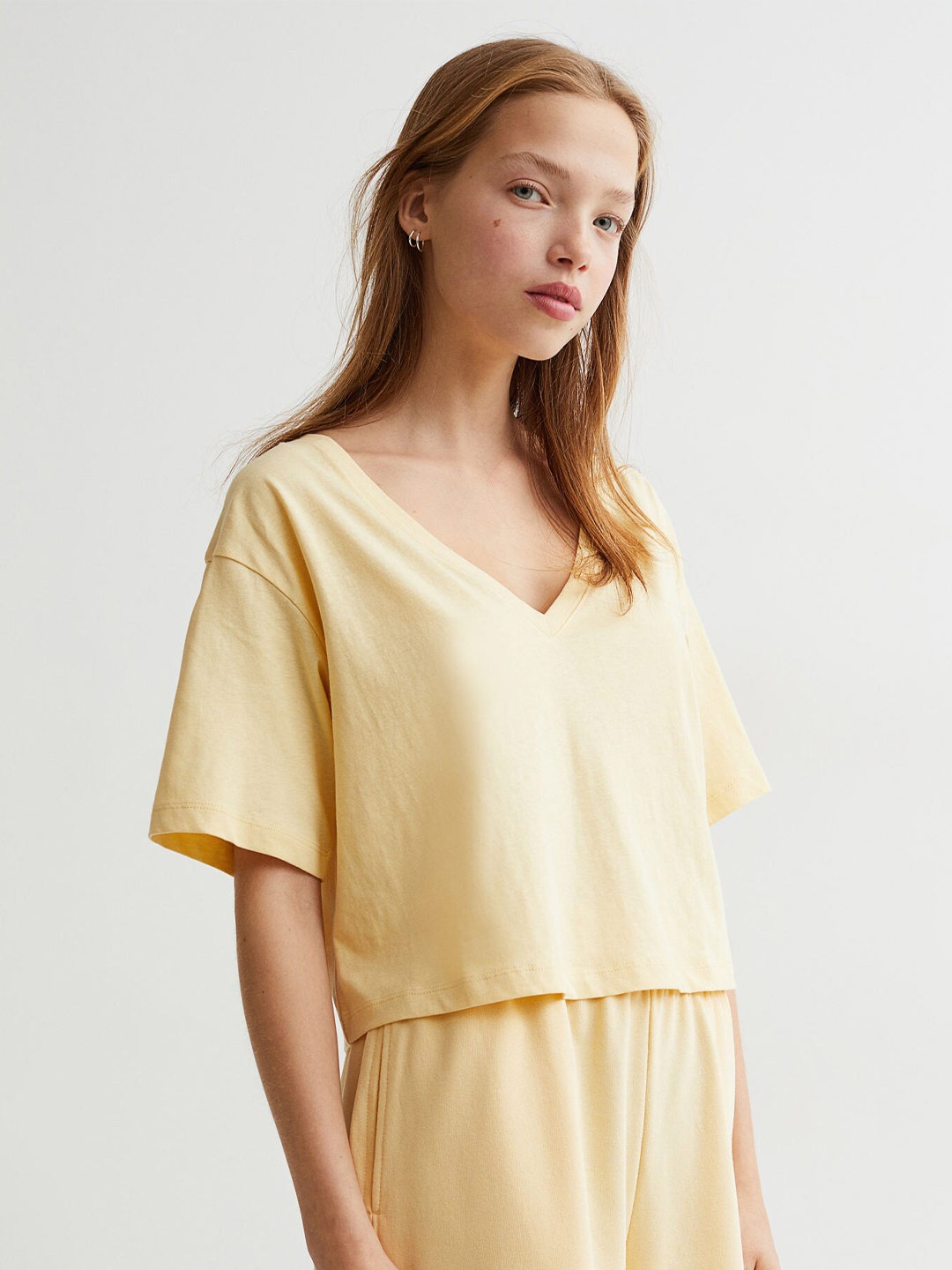 

H&M Women Yellow Boxy Cropped Cotton Top