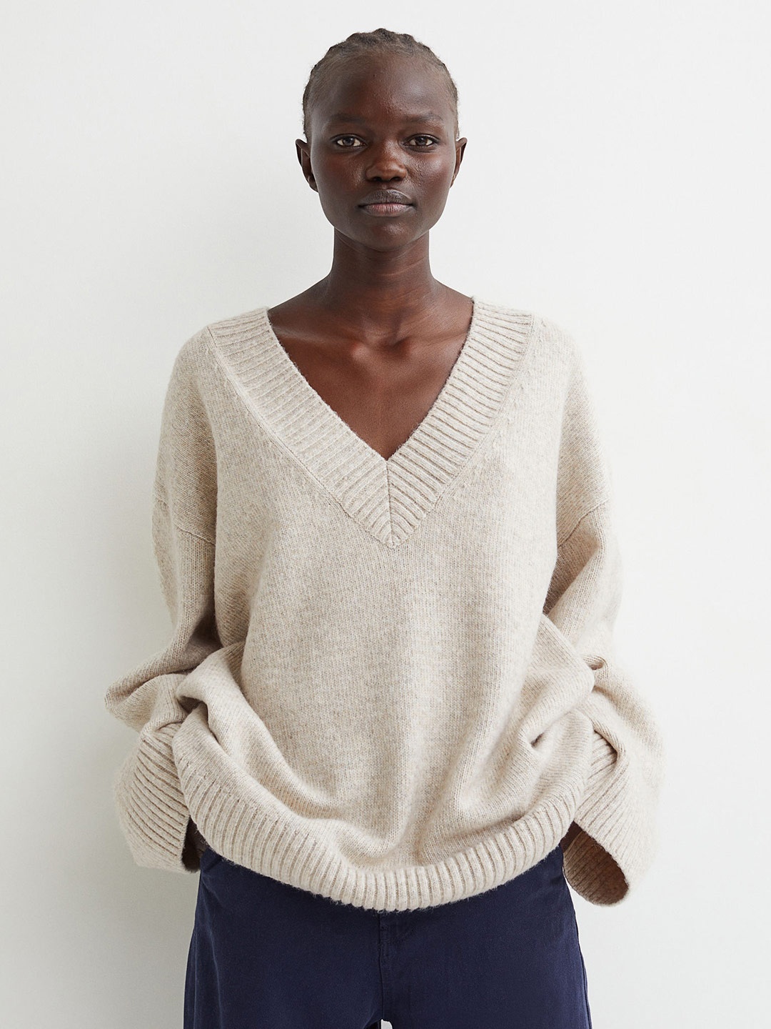 

H&M Women Beige Solid Jumper