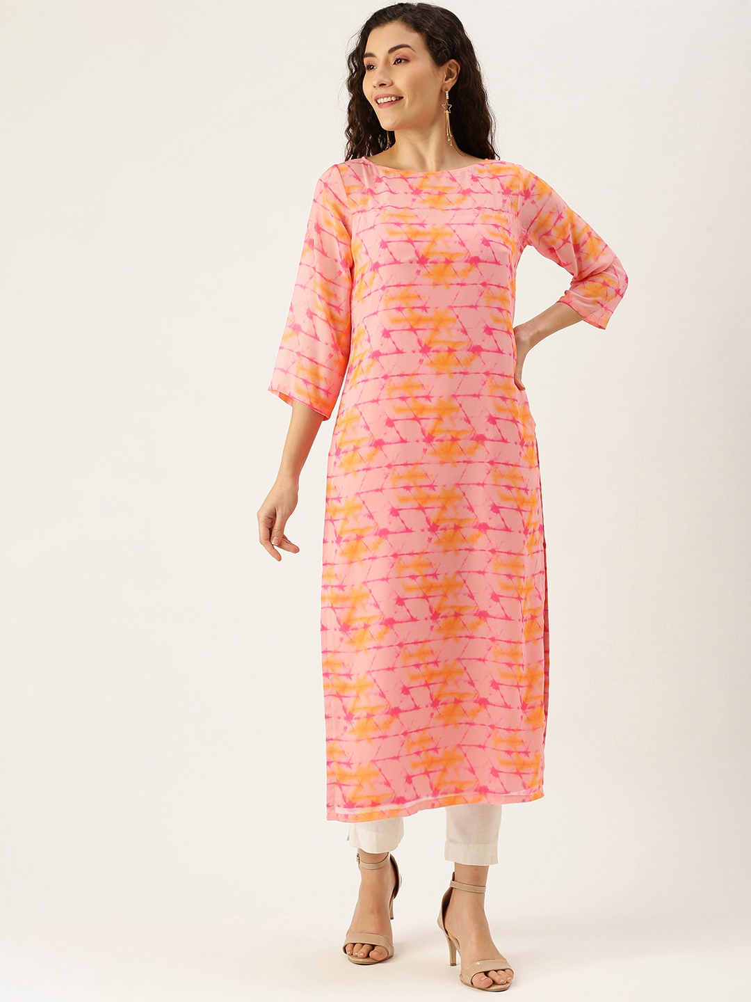 

Ethnovog Women Multicoloured Digital Printed Made To Measure Georgette Kurta, Multi