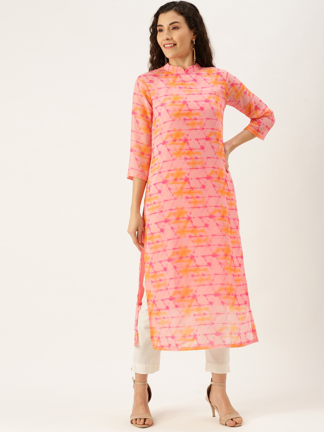 

Ethnovog Women Pink Yellow Printed Made To Measure Kurta
