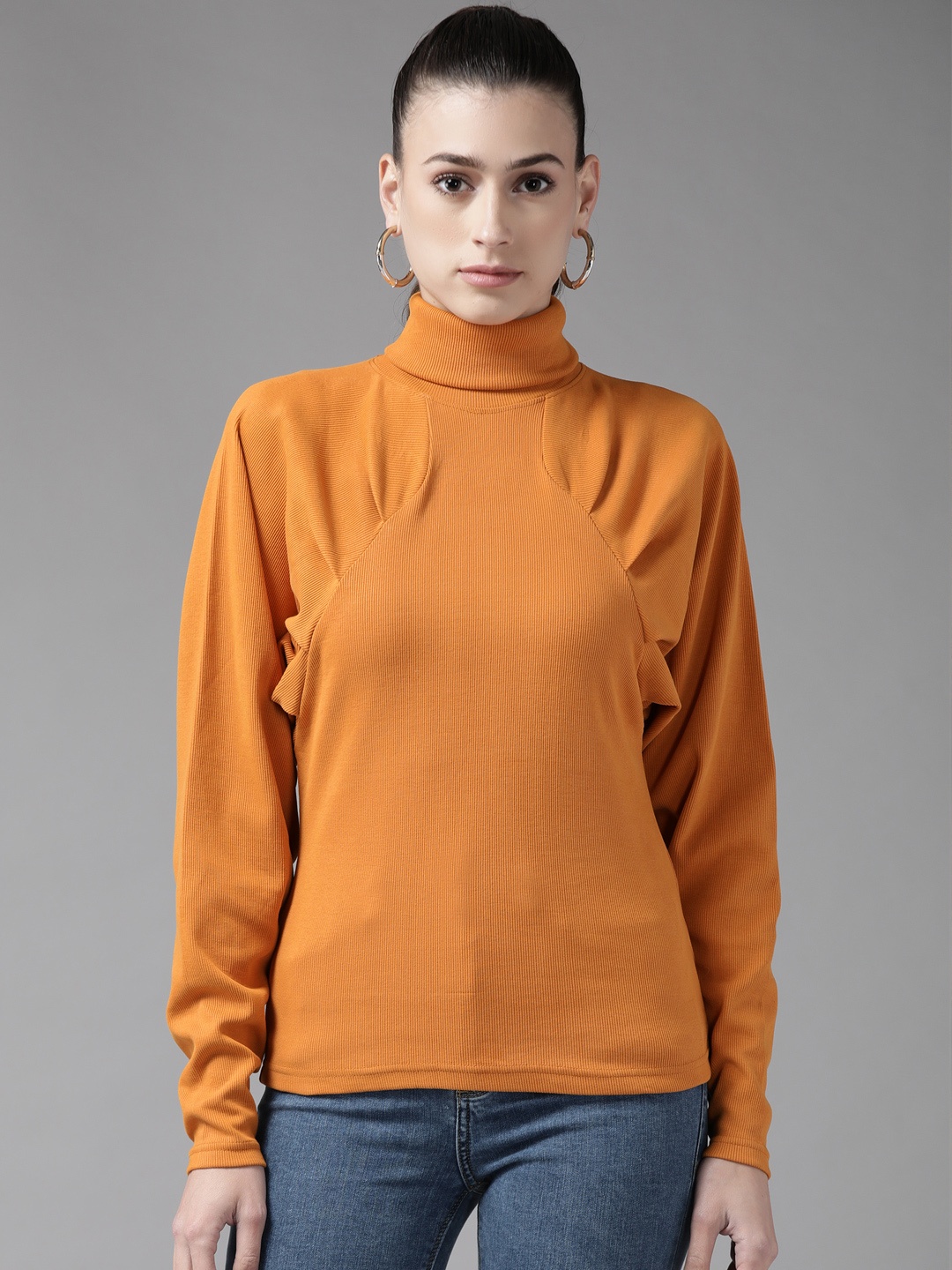 

The Dry State Women Orange Turtle Neck Sweatshirt