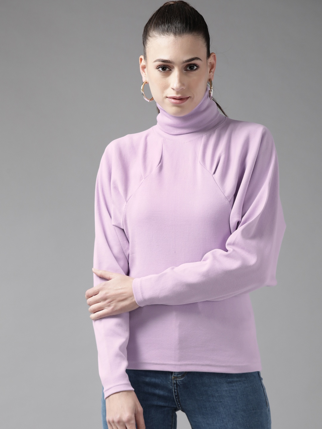 

The Dry State Women Lavender Turtle Neck Sweatshirt